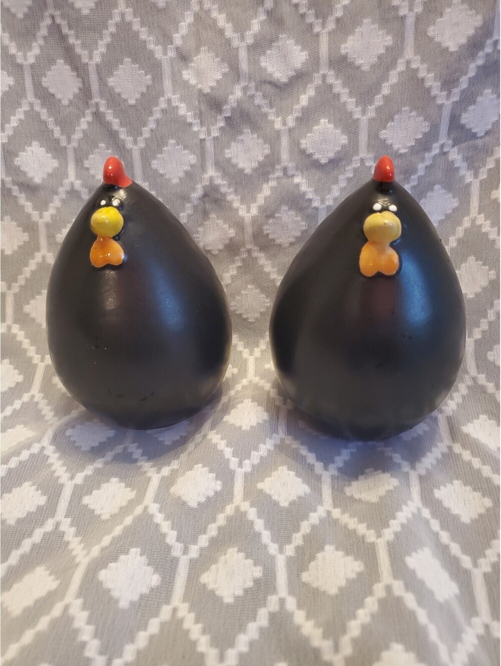 2 Ceramic Black Chickens